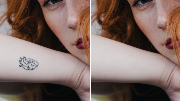 Arm tattoo removed using the Clone Tool for precise portrait touch up