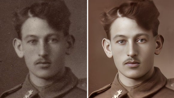 Faded photo of a man enhanced with photo restoration tool to sharpen facial features