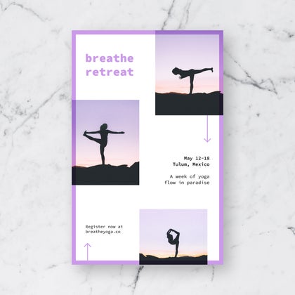 Poster maker template for a wellness retreat, featuring silhouetted yoga poses and minimalist design