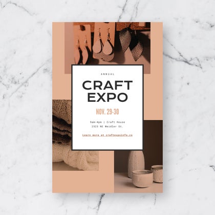 Event promotion poster for a craft expo designed using poster maker on a marble background