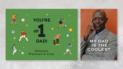 Father’s Day cards in the card maker, including playful illustrations and a photo card reading “My Dad is the Coolest”