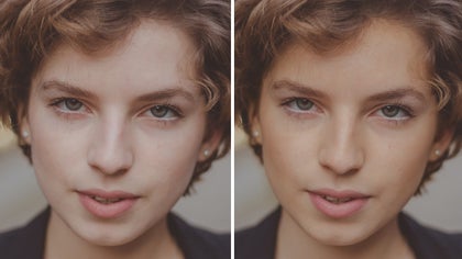 Woman’s face enhanced with bronzer touch up, adding warmth and depth to skin tone