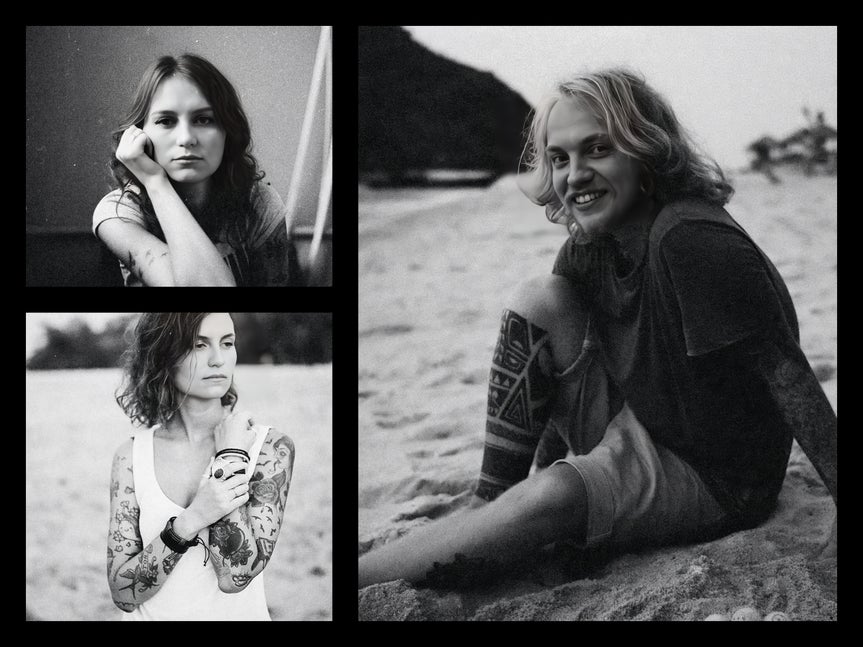 Black and white portraits with denoise applied for smoother, clearer texture