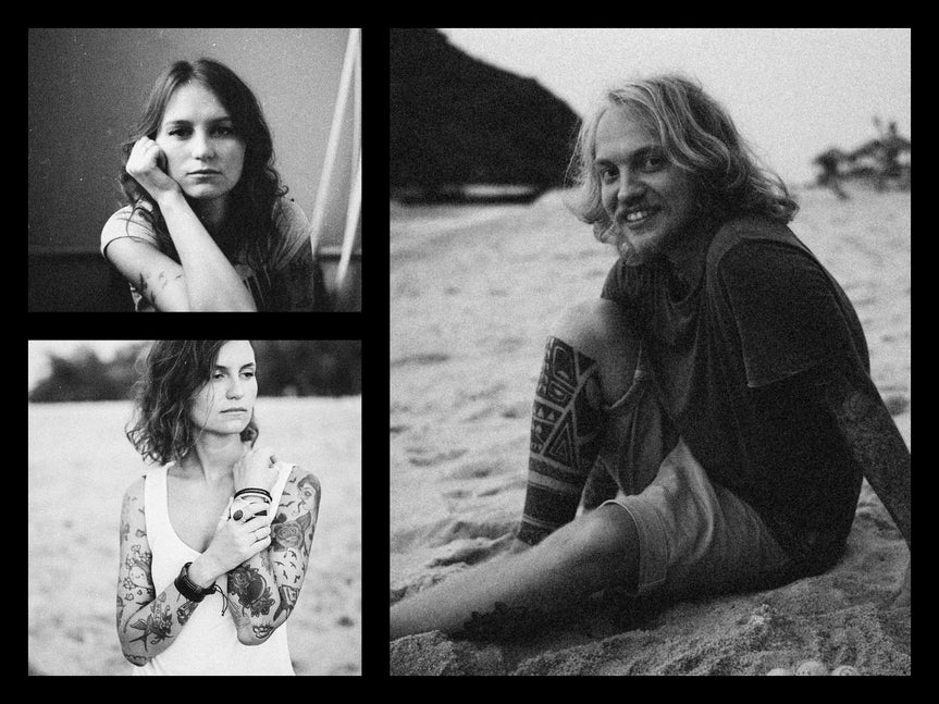 Black and white portraits with visible grain and noise before denoise applied