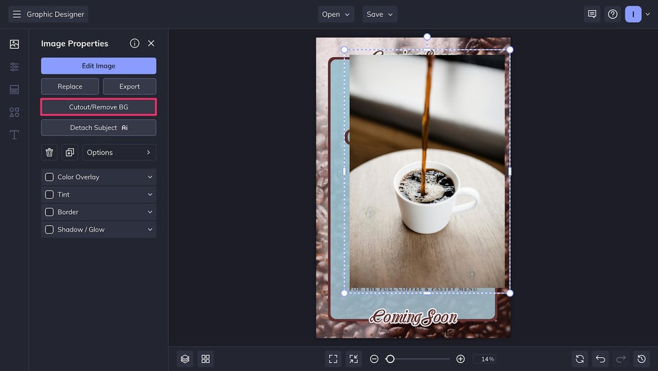 Adding photo to poster and removing background using Cutout tool.