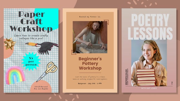 Three workshop posters created with BeFunky's Poster Maker.