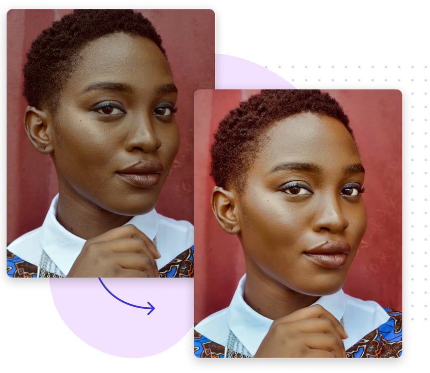 Touch up results on professional headshot with smoother skin and enhanced tones